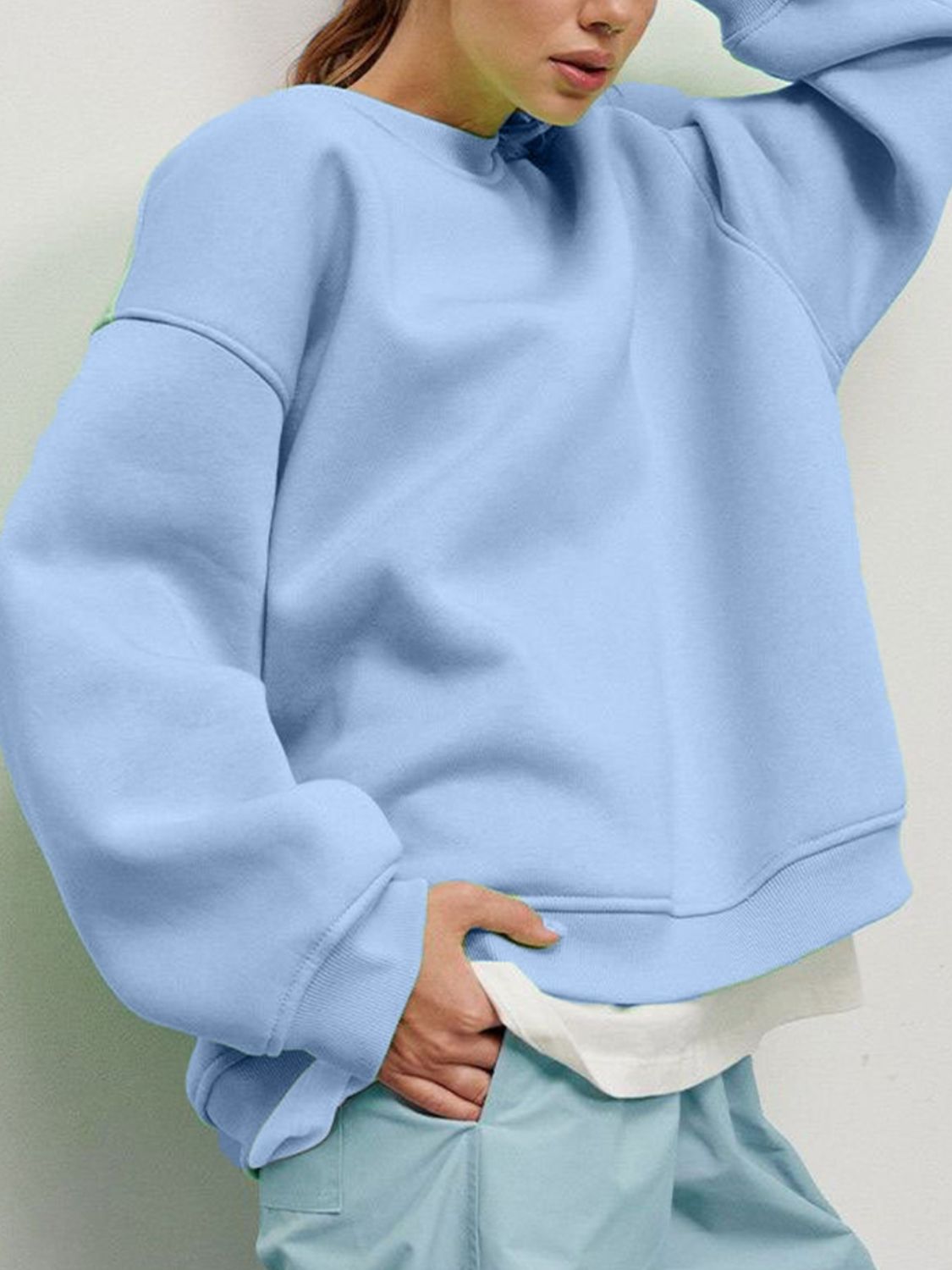 Round Neck Dropped Shoulder Long Sleeve Sweatshirt