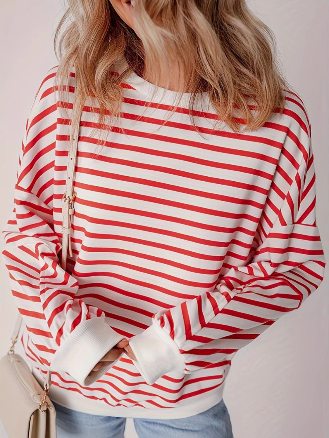 Full Size Striped Round Neck Long Sleeve Sweatshirt Plus Size