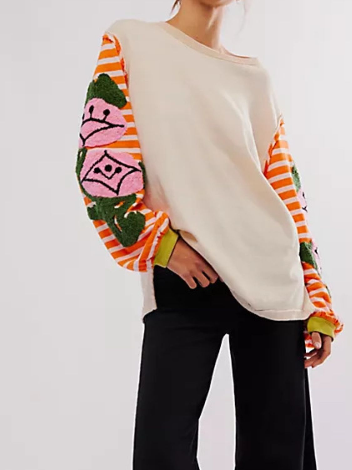 Striped Round Neck Long Sleeve Sweatshirt